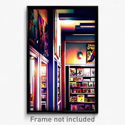 Pixel Art Poster - Dim Comic Book Store (8 Bit Psychedelic Video Game Print)