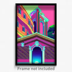 Pixel Art Poster - Glitch Art Italian Architecture (8 Bit Video Game Print)