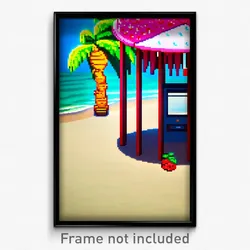 Pixel Art Poster - Fruity Beach (8 Bit Psychedelic Trippy Video Game Print)