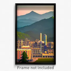 Pixel Art Poster - Mountainous Factory (8 Bit Psychedelic Video Game Print)