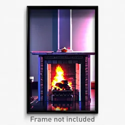 Pixel Art Poster - Puny Fireplace (8 Bit Psychedelic Trippy Video Game Print)