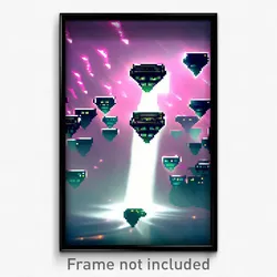 Pixel Art Poster - Flying Catacombs (8 Bit Psychedelic Trippy Video Game Print)