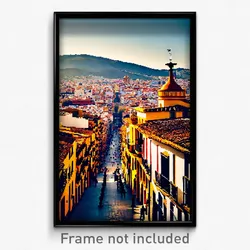 Pixel Art Poster - Interesting Spanish City (8 Bit Psychedelic Video Game Print)