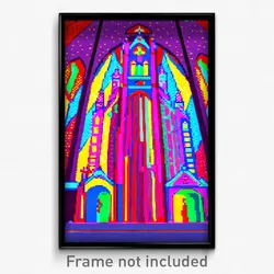 Pixel Art Poster - Colorful Cathedral (8 Bit Psychedelic Video Game Print)