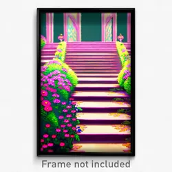 Pixel Art Poster - Flowery Steps (8 Bit Psychedelic Trippy Video Game Print)