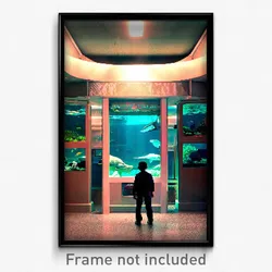 Pixel Art Poster - Menacing Aquarium (8 Bit Psychedelic Trippy Video Game Print)