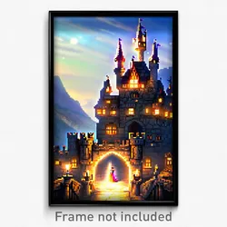 Pixel Art Poster - Brilliant Castle (8 Bit Psychedelic Trippy Video Game Print)
