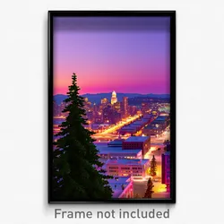 Pixel Art Poster - Evergreen American City (8 Bit Psychedelic Video Game Print)