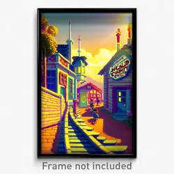 Pixel Art Poster - Animated County (8 Bit Psychedelic Trippy Video Game Print)