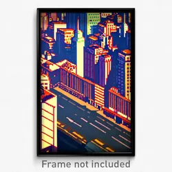 Pixel Art Poster - Made Up American City (8 Bit Psychedelic Video Game Print)