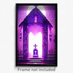 Pixel Art Poster - Violet Shrine (8 Bit Psychedelic Trippy Video Game Print)