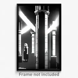 Pixel Art Poster - Black And White Dungeon (8 Bit Psychedelic Video Game Print)