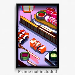 Pixel Art Poster - Rich Sushi (8 Bit Psychedelic Trippy Weird Video Game Print)