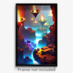Pixel Art Poster - Cluttered Chasm (8 Bit Psychedelic Trippy Video Game Print)