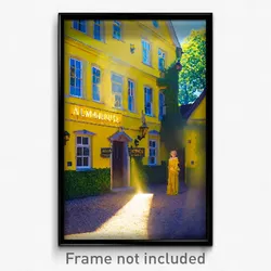 Pixel Art Poster - Yellow Almshouse (8 Bit Psychedelic Trippy Video Game Print)