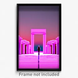 Pixel Art Poster - Pink Henge (8 Bit Psychedelic Trippy Weird Video Game Print)