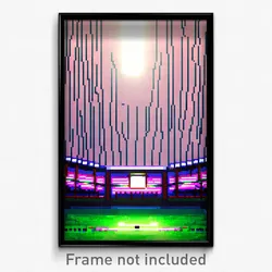 Pixel Art Poster - Wire Frame Stadium (8 Bit Psychedelic Video Game Print)