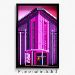 Pixel Art Poster - Pink Counting House (8 Bit Psychedelic Video Game Print)