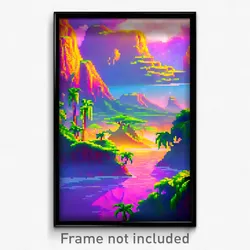 Pixel Art Poster - Thunderous Exotic Island (8 Bit Psychedelic Video Game Print)