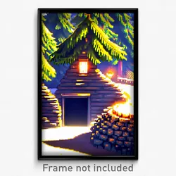 Pixel Art Poster - Evergreen Hovel (8 Bit Psychedelic Trippy Video Game Print)
