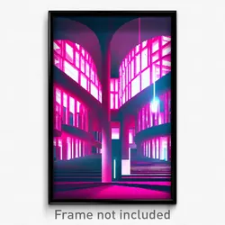 Pixel Art Poster - Rosy Modern Architecture (8 Bit Psychedelic Video Game Print)