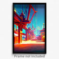 Pixel Art Poster - Vibrant Shipyard (8 Bit Psychedelic Trippy Video Game Print)