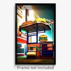 Pixel Art Poster - Old Fashioned Burger Stand (8 Bit Video Game Print)