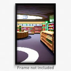 Pixel Art Poster - Oval Grocery Store (8 Bit Psychedelic Video Game Print)