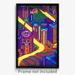 Pixel Art Poster - Squiggly American City (8 Bit Psychedelic Video Game Print)
