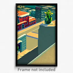 Pixel Art Poster - Simple Mexican City (8 Bit Psychedelic Video Game Print)