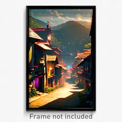 Pixel Art Poster - Infamous Village (8 Bit Psychedelic Trippy Video Game Print)