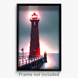 Pixel Art Poster - Red Lighthouse (8 Bit Psychedelic Trippy Video Game Print)