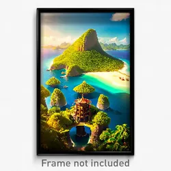 Pixel Art Poster - Spectacular Island (8 Bit Psychedelic Video Game Print)