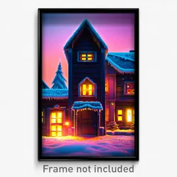 Pixel Art Poster - Frosty House (8 Bit Psychedelic Trippy Video Game Print)