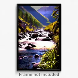 Pixel Art Poster - Mountainous Stream (8 Bit Psychedelic Video Game Print)