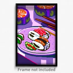 Pixel Art Poster - Squiggly Sushi (8 Bit Psychedelic Trippy Video Game Print)