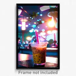 Pixel Art Poster - Wide Bubble Tea (8 Bit Psychedelic Trippy Video Game Print)