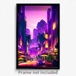 Pixel Art Poster - Violet Thai City (8 Bit Psychedelic Trippy Video Game Print)