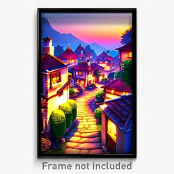 Pixel Art Poster - Elegant Village (8 Bit Psychedelic Trippy Video Game Print)