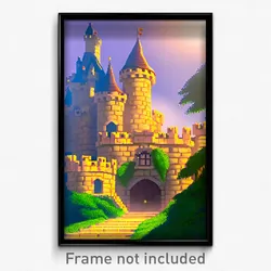 Pixel Art Poster - Made Up Castle (8 Bit Psychedelic Trippy Video Game Print)