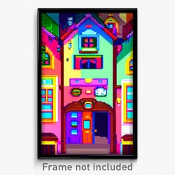 Pixel Art Poster - Multicolored Inn (8 Bit Psychedelic Trippy Video Game Print)