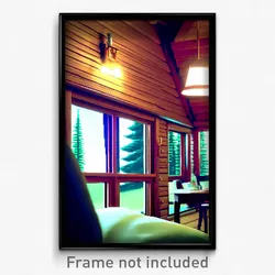Pixel Art Poster - Peaceful Cabin (8 Bit Psychedelic Trippy Video Game Print)
