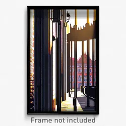 Pixel Art Poster - Black European City (8 Bit Psychedelic Video Game Print)