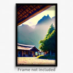 Pixel Art Poster - Mountainous Hut (8 Bit Psychedelic Trippy Video Game Print)