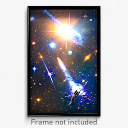 Pixel Art Poster - Wild Galaxy Battle (8 Bit Psychedelic Video Game Print)