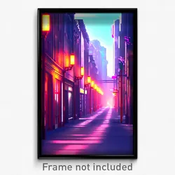 Pixel Art Poster - Digital Street (8 Bit Psychedelic Trippy Video Game Print)