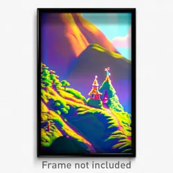 Pixel Art Poster - Whimsical Mountain (8 Bit Psychedelic Video Game Print)