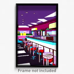 Pixel Art Poster - Cool 50'S Diner (8 Bit Psychedelic Trippy Video Game Print)