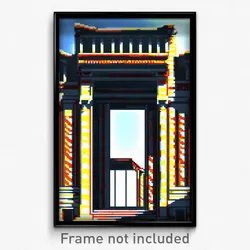 Pixel Art Poster - Striped Ancient Architecture (8 Bit Video Game Print)