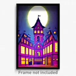 Pixel Art Poster - Haunting Cathouse (8 Bit Psychedelic Trippy Video Game Print)